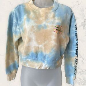 NWT CROSS COLOURS Women's Sunshine Logo Tie Dye Graphic Crop Sweatshirt
